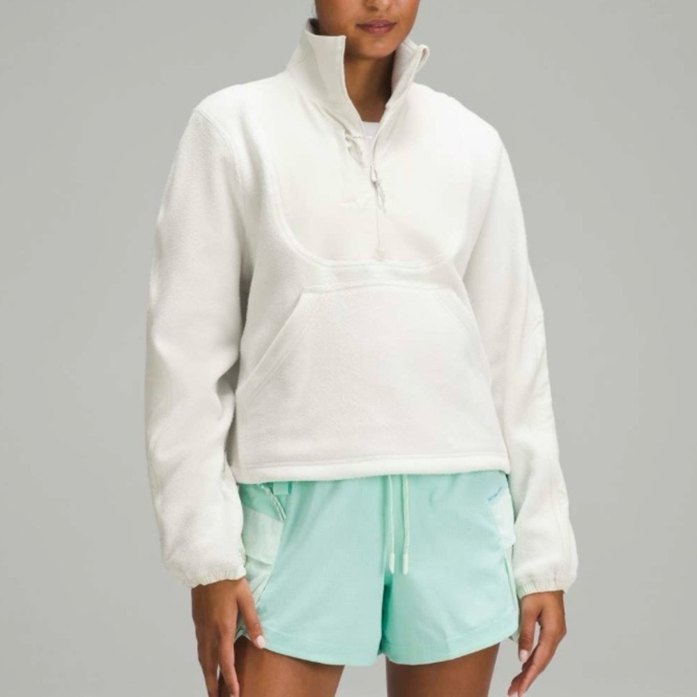 Lululemon Fleece Pullover Ripstop Hiking Pullover 1/2 Zip Bone Sz 6 Mock Neck